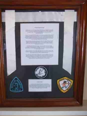A photo of the plaque that was presented to the club by Massey Archery club form New Zealand